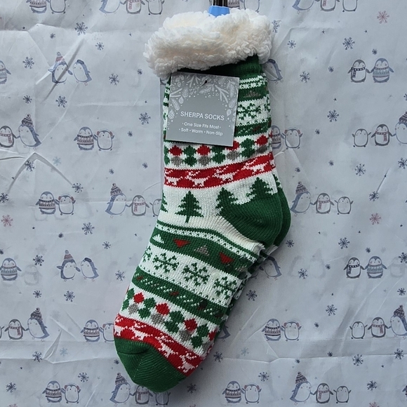 Cozy Holiday Knit Stocking with Green and Red Accents - Picture 2 of 5